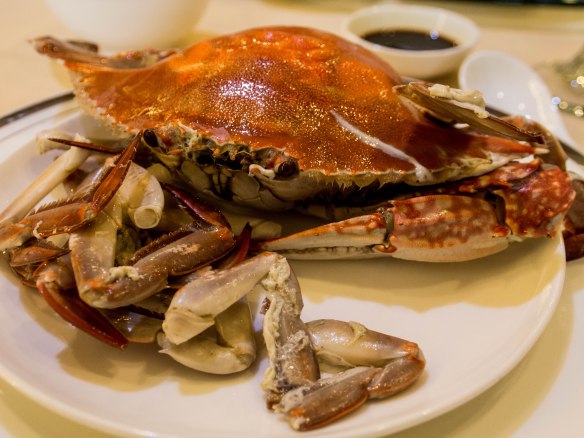 清蒸海蟹 qīngzhēng hǎixiè(Fresh steamed ocean crab)